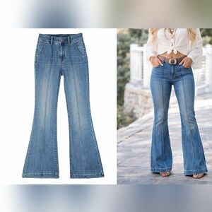 Judy Blue Flare Jeans Womens 11/30 Blue High Rise Stretch Front Seam Boho